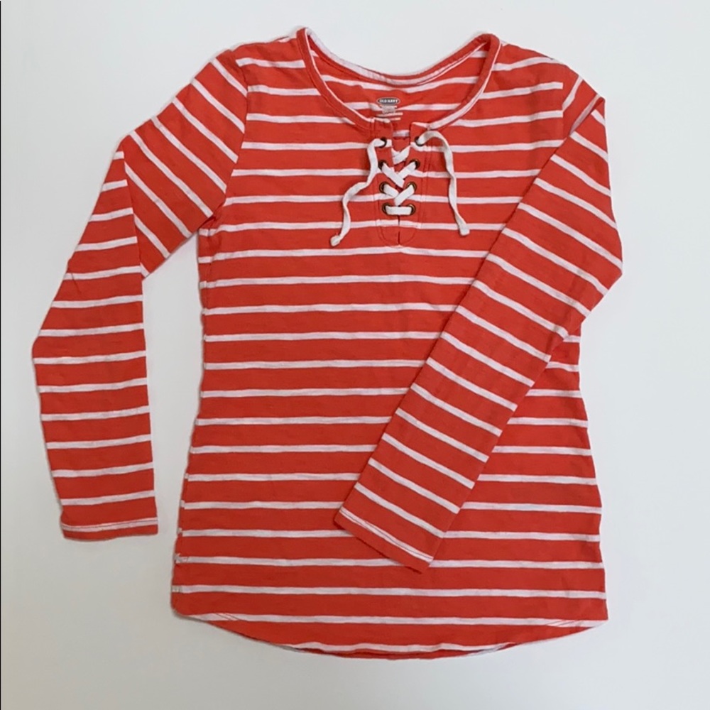Old Navy Girls Coral/White Long Sleeved Shirt